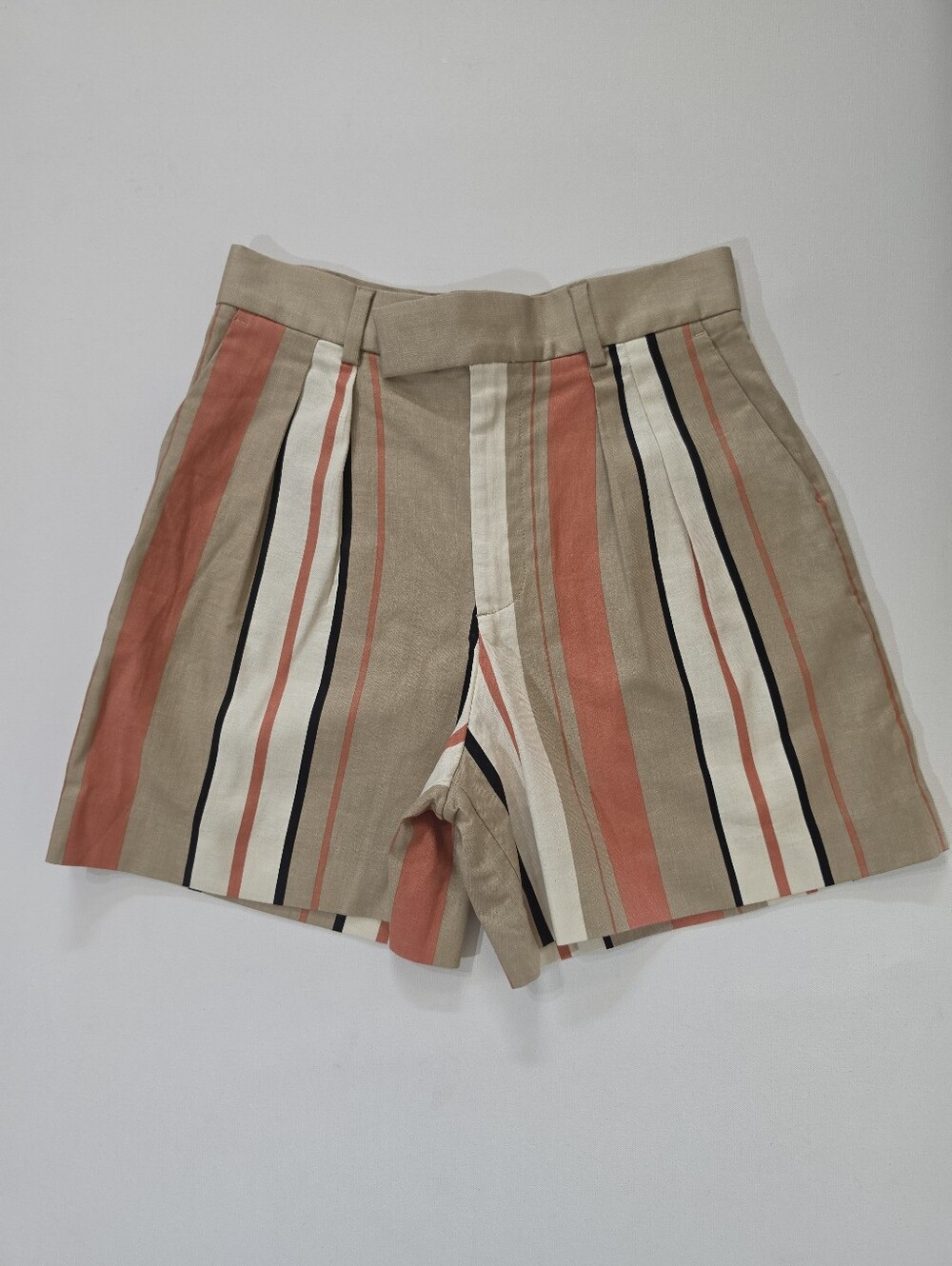 NWT Banana Republic High Waist Linen Blend Shorts Womens 2 Beige Coral Stripe